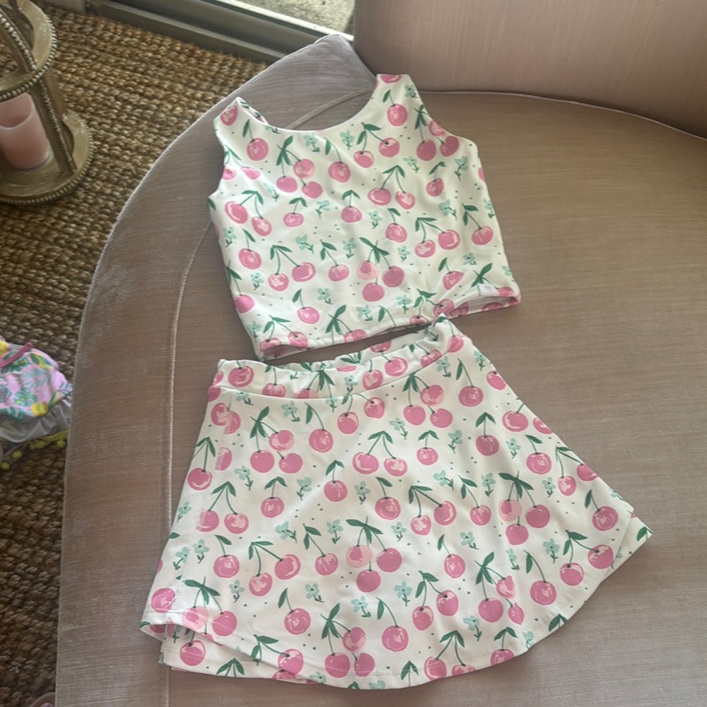 Cherry Print Crop Top and Skirt Set